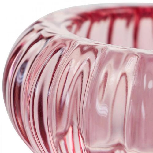 Floristik24 Portavelas Portavelas de vidrio Redondo Rosa Ø8cm H3.5cm