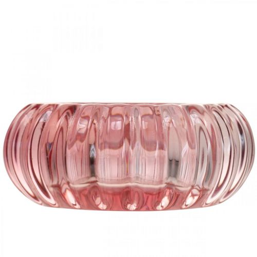 Floristik24 Portavelas Portavelas de vidrio Redondo Rosa Ø8cm H3.5cm