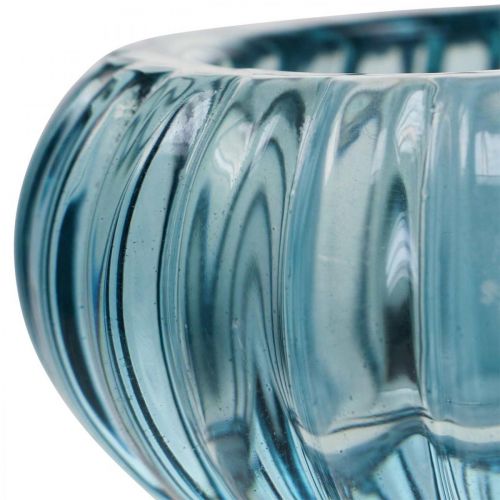 Floristik24 Portavelas Portavelas de vidrio Redondo Azul Ø8cm H3.5cm