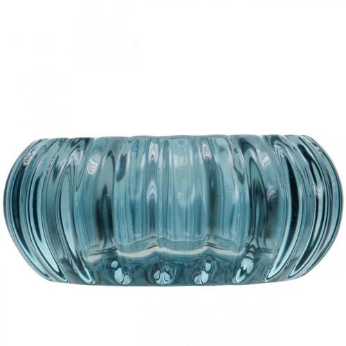 Floristik24 Portavelas Portavelas de vidrio Redondo Azul Ø8cm H3.5cm