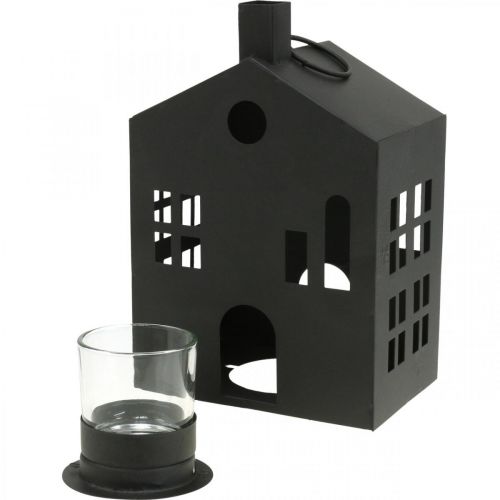 Floristik24 Casa portavelas de metal negro, casa de luz Ø4.4cm H18cm