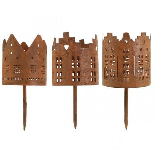 Floristik24 Portavelas casa metal óxido casita para pegar Ø6,5cm 4pcs