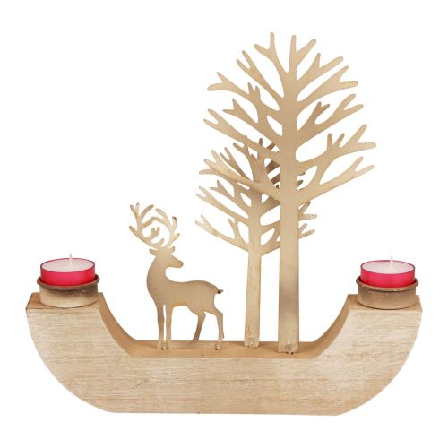 Artículo Portavelas madera metal ciervos decoración bosque 23,5cm