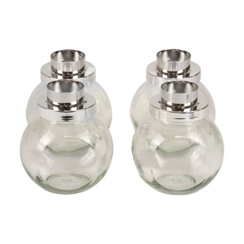 Floristik24 Portavelas candelabro vidrio metal plata Ø10,5cm 4ud