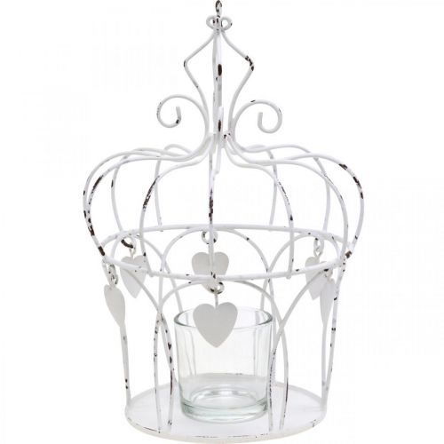 Floristik24 Portavelas corona con corazones shabby chic blanco Ø14cm H22cm