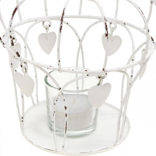 Floristik24 Portavelas corona con corazones shabby chic blanco Ø14cm H22cm