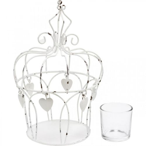Floristik24 Portavelas corona con corazones shabby chic blanco Ø14cm H22cm