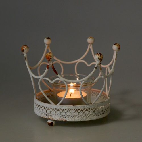 Floristik24 Portacandelitas corona blanco Ø13cm H9,5cm