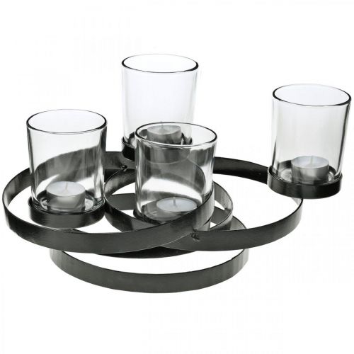 Floristik24 Portavelas de Adviento metal redondo negro 4 vasos 34 × 26 × 18cm