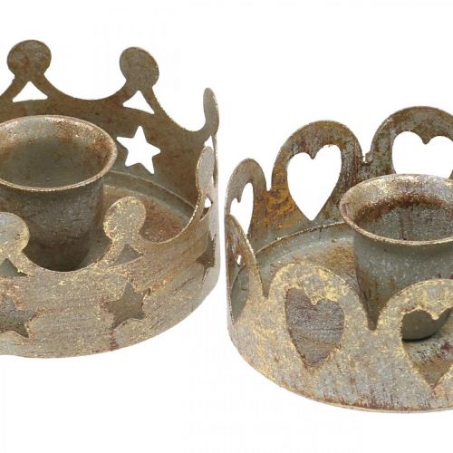 Floristik24 Portavelas metal para velas cónicas óptica antigua oro Ø7cm 4pcs