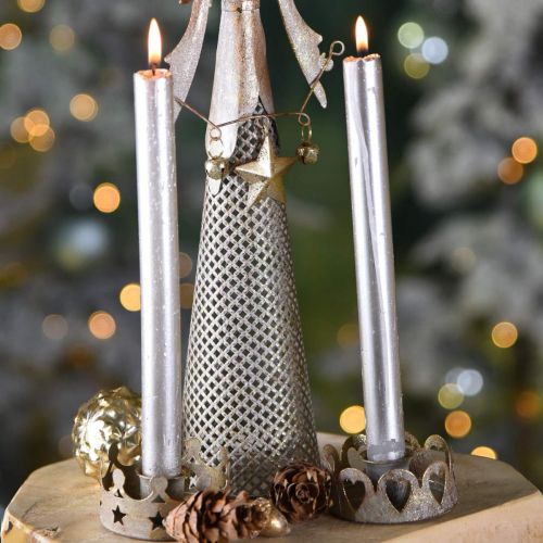 Floristik24 Portavelas metal para velas cónicas óptica antigua oro Ø7cm 4pcs
