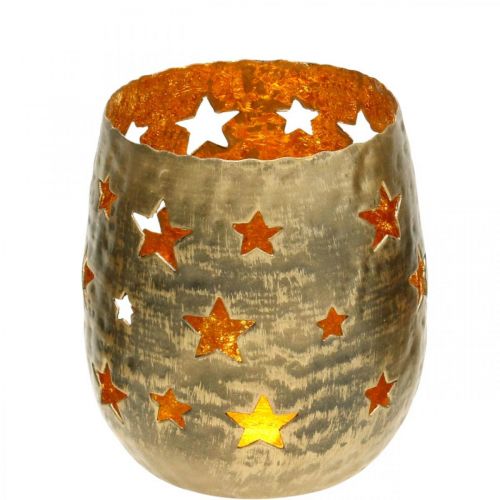 Floristik24 Portavelas de adviento con estrellas metal dorado Ø8.5cm H11cm