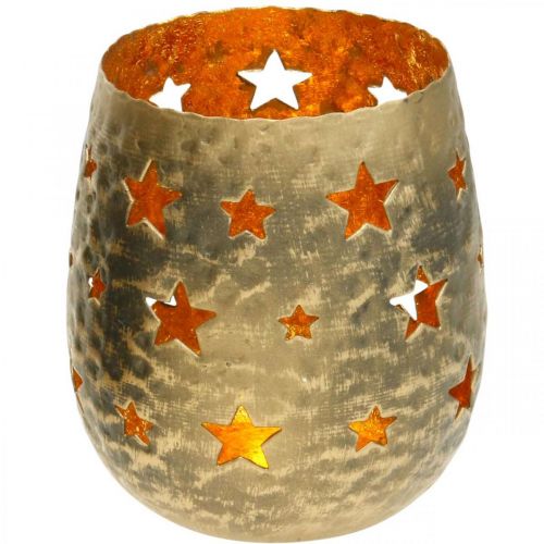 Portavelas Decoración navideña estrellas óptica antigua metal dorado Ø9cm H13cm