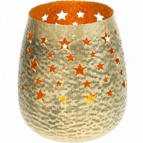 Artículo Portavelas decoración navideña de metal con estrellas dorado Ø18cm H20cm