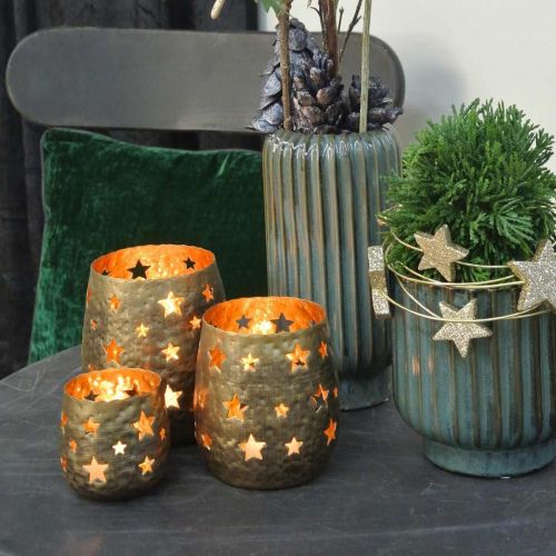Floristik24 Portavelas Decoración navideña estrellas óptica antigua metal dorado Ø9cm H13cm