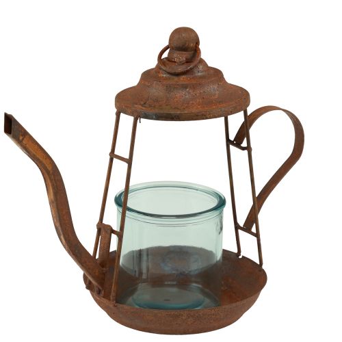Artículo Portavelas tetera farol de cristal óxido Ø13cm H22cm