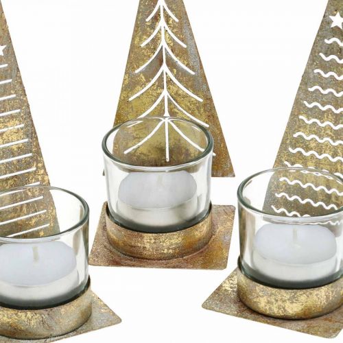 Floristik24 Portavelas árbol de Navidad metal, farol de cristal Al.15cm 3ud