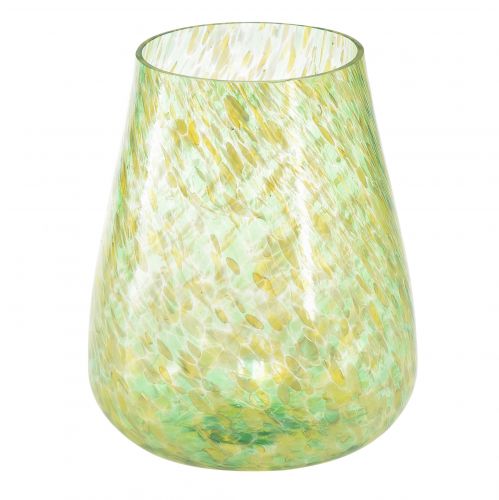 Floristik24 Portavelas farol de cristal amarillo verde Ø12cm H14,5cm