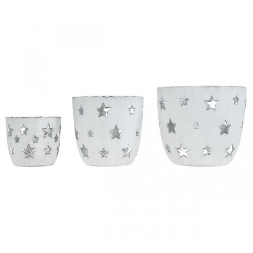 Floristik24 Portavelas decoración navideña blanco con estrellas metal Ø12 / 10 / 8cm juego de 3