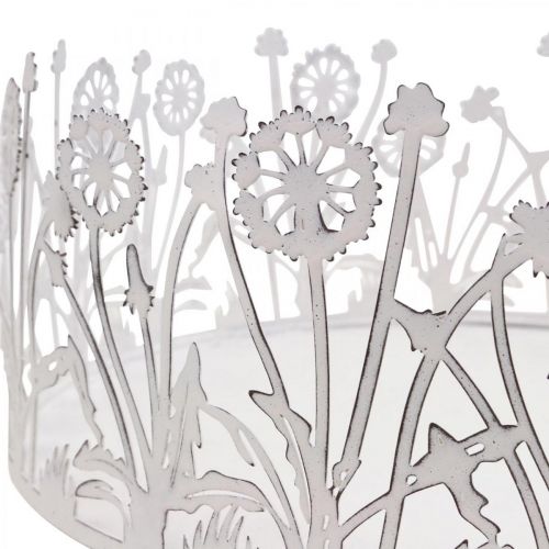 Artículo Bandeja decorativa con dientes de león, decoración de metal para primavera blanco, plata shabby chic Ø25cm H10.5cm
