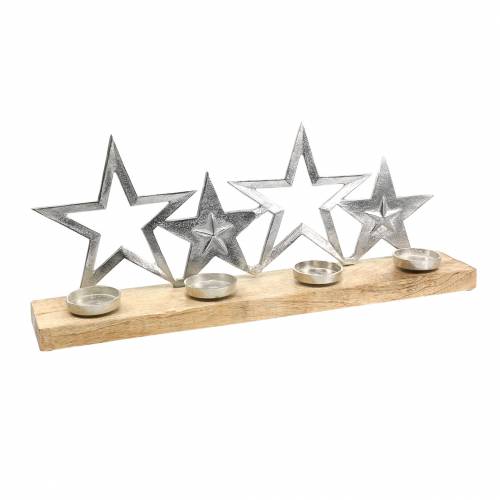 Floristik24 Candelabro silueta de estrella sobre base de madera plata, metal natural, madera de mango 35cm × 14cm