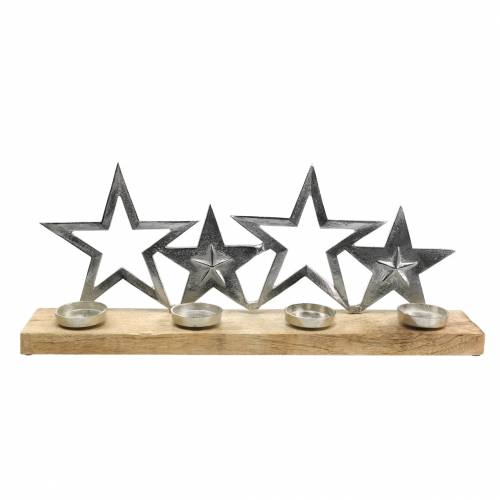 Floristik24 Candelabro silueta de estrella sobre base de madera plata, metal natural, madera de mango 35cm × 14cm