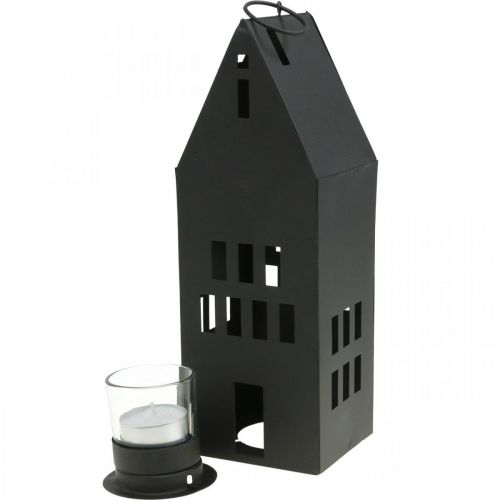 Floristik24 Casa de luz de té, casa de linterna metal negro Ø4.4cm H26cm