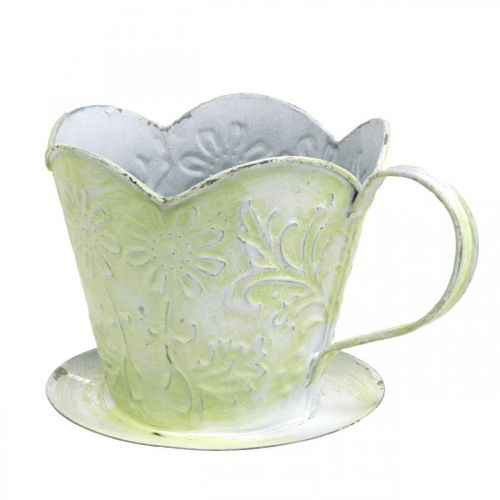 Artículo Macetero, portafiltro de café decorativo, taza de metal para plantar, decoración floral verde, blanco shabby chic H11cm Ø11cm