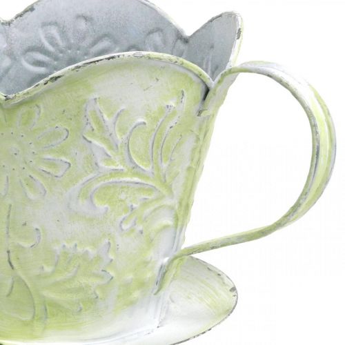 Artículo Macetero, portafiltro de café decorativo, taza de metal para plantar, decoración floral verde, blanco shabby chic H11cm Ø11cm