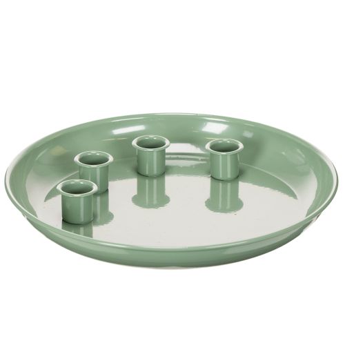 Plato para velas Corona de Adviento verde con cuatro portavelas 24cm comprar | Floristik24.es