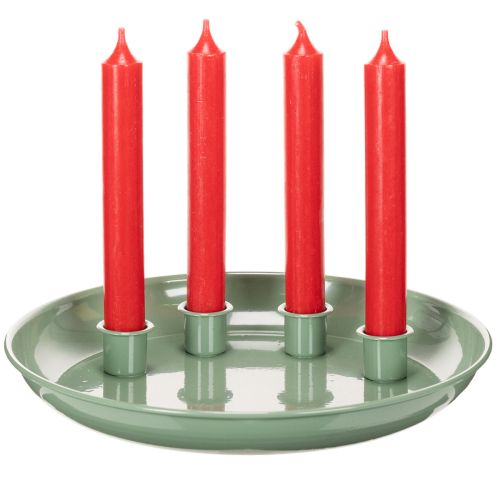 Plato para velas Corona de Adviento verde con cuatro portavelas 24cm | Floristik24.es