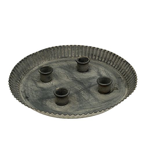 Artículo Plato con 4 candelabros Ø25cm H3cm Gris