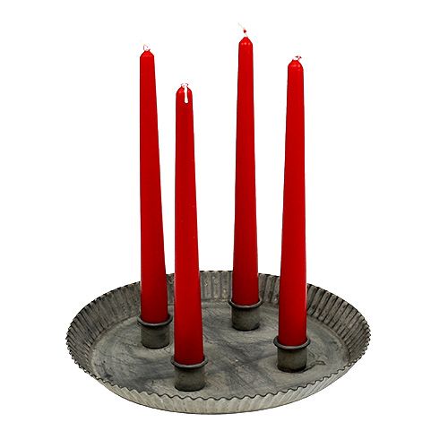 Artículo Plato con 4 candelabros Ø25cm H3cm Gris
