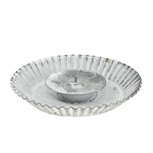 Floristik24 Plato con candelabro gris-blanco Ø15cm H3,5cm
