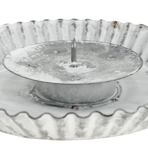 Floristik24 Plato con candelabro gris-blanco Ø15cm H3,5cm