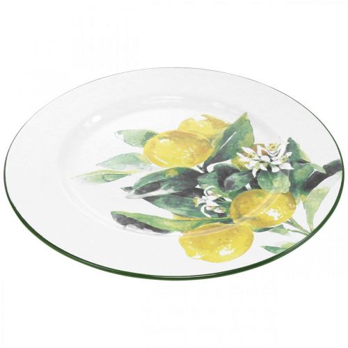 Artículo Plato decorativo mediterráneo, plato de metal con rama de limón Ø34cm