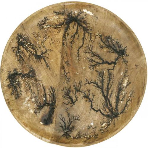 Plato decorativo madera natural, dorado efecto craquelado mango madera Ø30