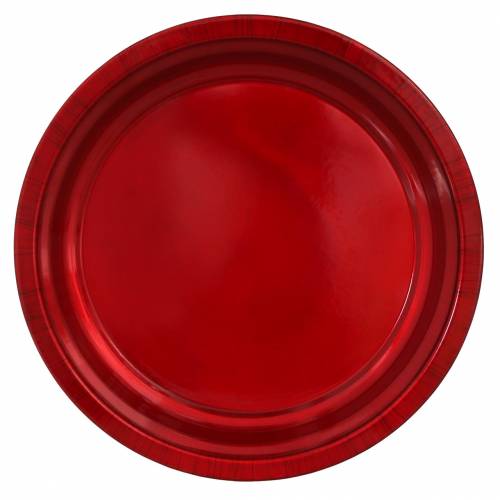 Artículo Plato decorativo fabricado en metal rojo con efecto vidriado Ø38cm