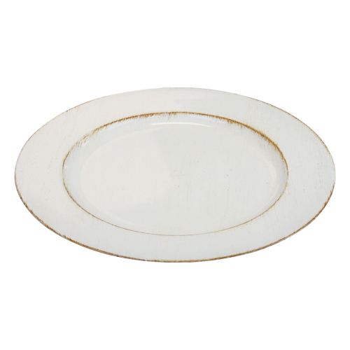 Plato decorativo redondo plástico retro blanco marrón brillo Ø30cm
