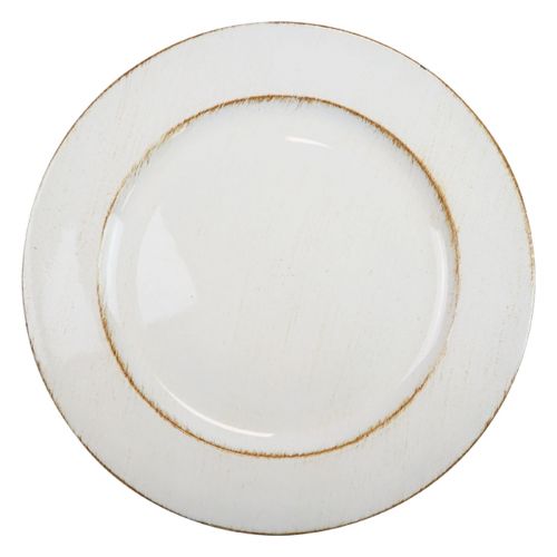 Floristik24 Plato decorativo redondo plástico retro blanco marrón brillo Ø30cm