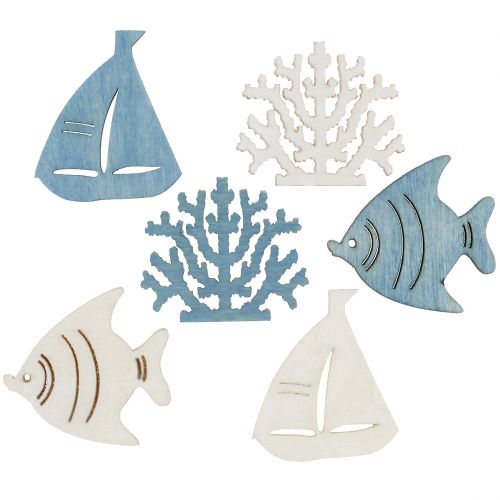 Floristik24 Decoración de mesa pez, coral, barco azul claro-blanco 72pcs