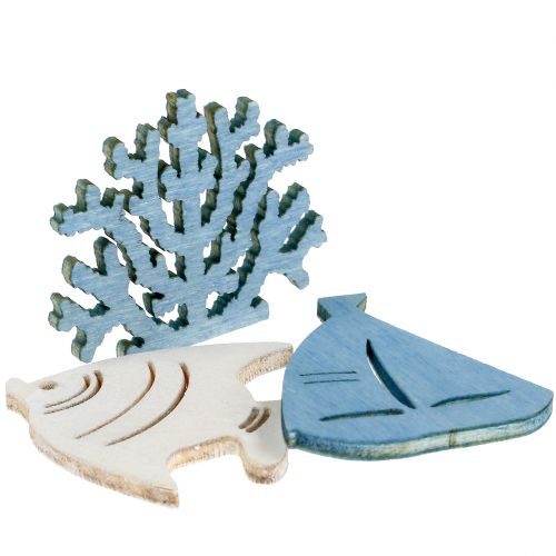 Floristik24 Decoración de mesa pez, coral, barco azul claro-blanco 72 piezas