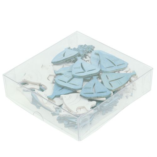 Floristik24 Decoración de mesa pez, coral, barco azul claro-blanco 72 piezas
