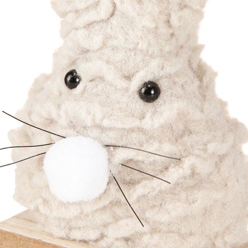 Artículo Conejito de Pascua decorativo de peluche: decoración de Pascua esponjosa en beige y blanco sobre base de madera H18cm 2 uds.