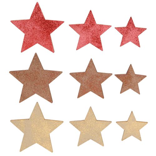 Floristik24 Decoración de mesa estrellas madera Navidad 3 colores Ø3–5cm 48 piezas