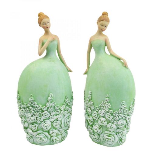 Floristik24 Decoración de mesa decoración primavera figura mujer vestido verde H20cm 2pcs