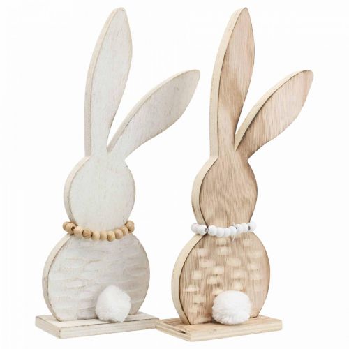 Artículo Decoración de mesa Soporte para conejito de Pascua madera blanco/natural Al. 27 cm 2 piezas