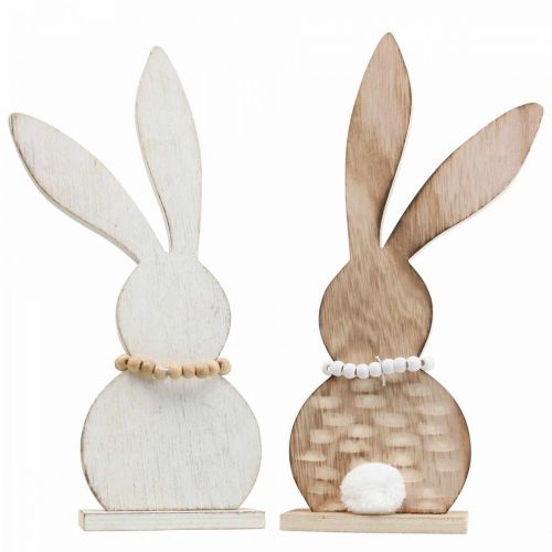 Artículo Decoración de mesa conejito de pascua standee madera blanco/naturaleza H27cm 2pcs