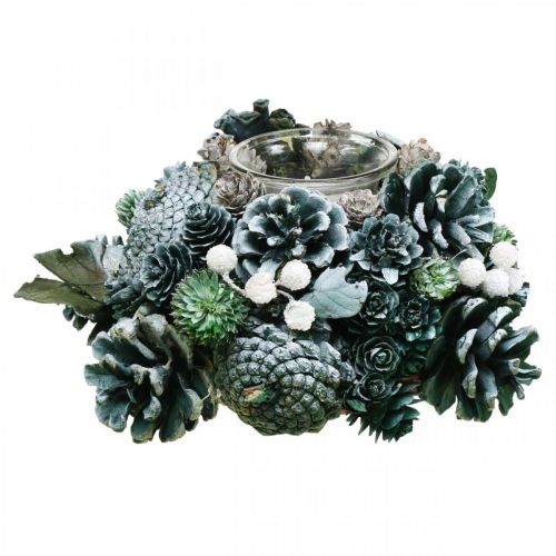 Decoración de mesa corona de conos con candelita verde Ø20cm