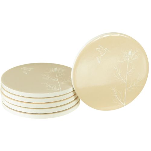 Artículo Posavasos de mesa Pájaro Primavera Marrón Blanco Ø11cm 6 uds